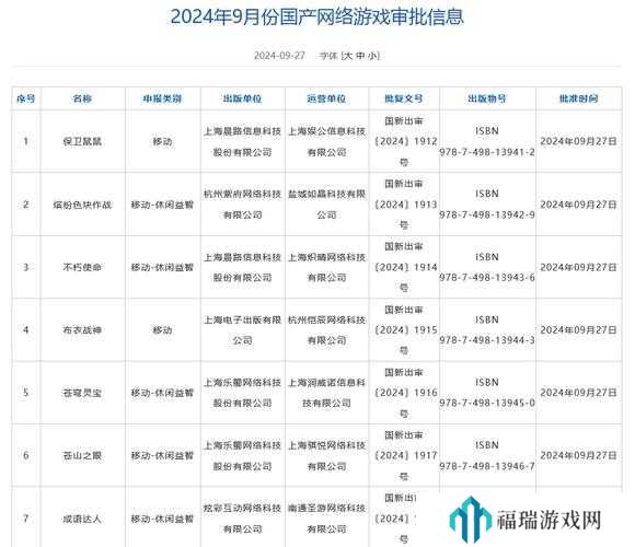 2023年9月国产游戏版号与过审分享